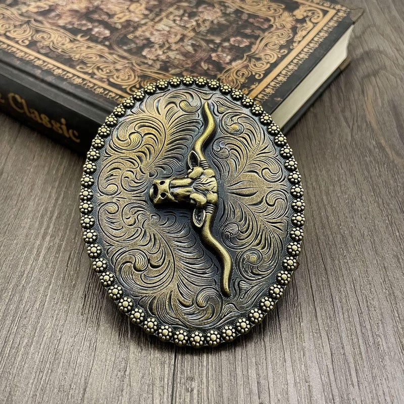 YOQUCOL American Western Cowboy Belt Buckle Bronze Longhorn Bull Head Belt Buckle For Men - Image 4